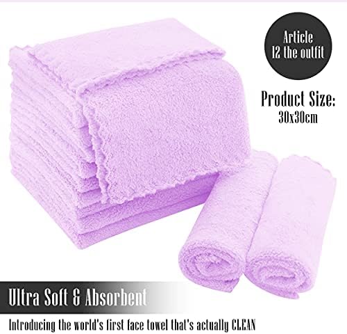 TENSTARS 12 Pack Premium Washcloths Set - Quick Drying- Soft Microfiber Coral Velvet Highly Absorbent Wash Clothes - Multipurpose Use as Bath, Spa, Facial, Fingertip Towel (Purple)