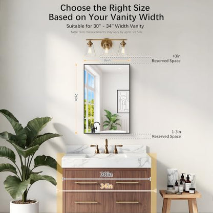 DESBING 16" x 24" Bathroom Mirror, Black Metal Frame Wall Mirror