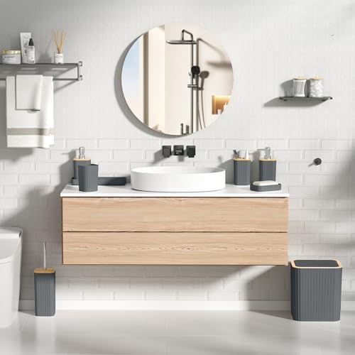 XLHOMO Bathroom Set - Elegant Grey Bathroom Set, 10PC Grey Bathroom Accessories Set, Bathroom Sets with Toilet Brush, Bathroom Trash Can
