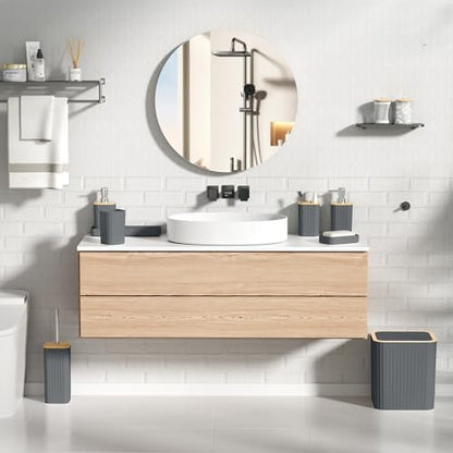 XLHOMO Bathroom Set - Elegant Grey Bathroom Set, 10PC Grey Bathroom Accessories Set, Bathroom Sets with Toilet Brush, Bathroom Trash Can