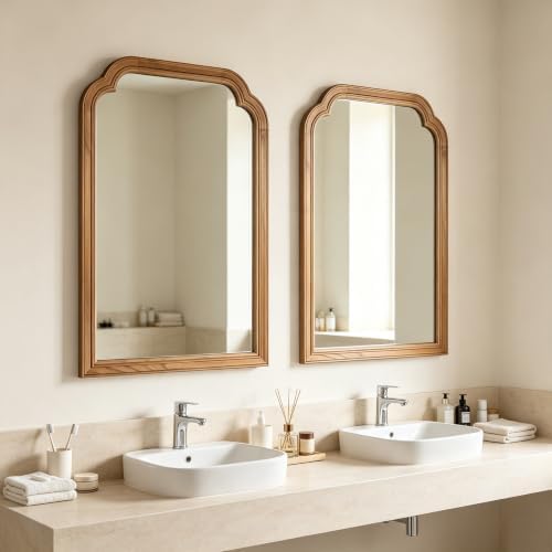 Wood Framed Bathroom Mirror for Wall 30"x20" Rustic Decorative Mirror