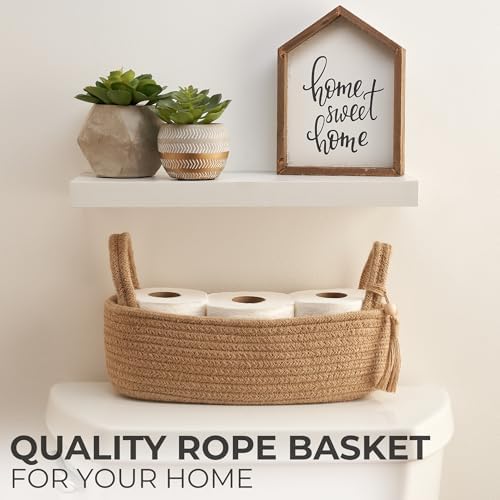 Decorative Toilet Paper Basket - Boho Jute Cotton Rope Bin with Tassel