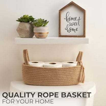 Decorative Toilet Paper Basket - Boho Jute Cotton Rope Bin with Tassel