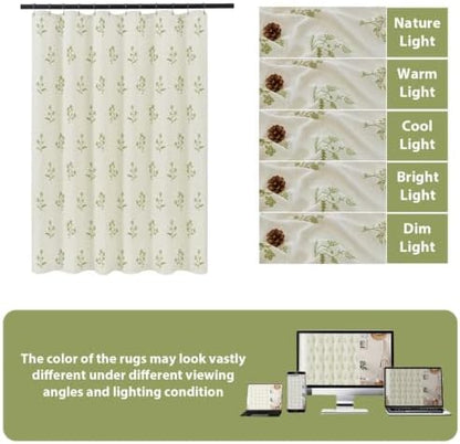 ORTIGIA Linen Shower Curtain Cottagecore Vintage Green Floral 72 W x 72 L