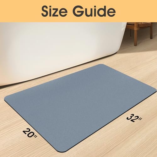 ACCUMTEK Non Slip Bath Mat, Thin Bathroom Rugs Fit Under Door, Quick Dry Bath Mats, Machine Washable Bath Rugs for Bathroom, Bathtub & Kitchen, Haze Blue/Upgraded Solid/32 x20