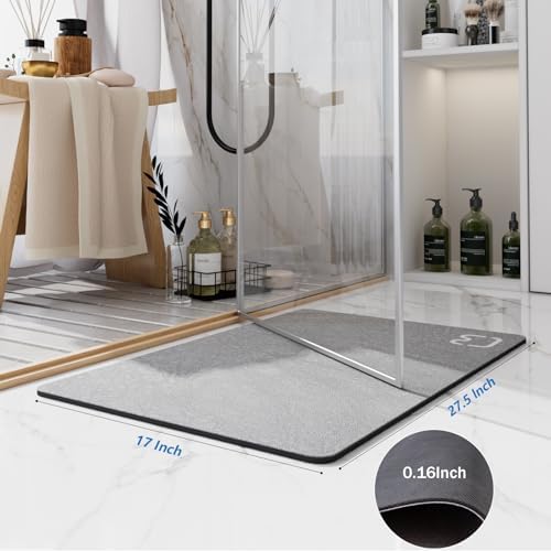 Diatomaceous Earth Bath Mat Stone Bath Mats for Bathroom,17"x27.5",Grey