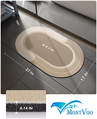 MontVoo Bath Mat - Non Slip, Quick Dry, Stain Resistant Bath Mat Rug for Bathroom Floor - Easy Care Shower Rug for Outside Bathtub - 17"x27" Beige