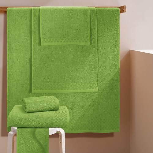 MyOwn Premium Cotton 6 Pack Towel Set for Bathroom, Contains 2 Bath Towels 28x55 inch, 2 Hand Towels 16x24 inch & 2 Wash Coths 12x12 inch, Ideal Everyday use, Compact & Lightweight - Kiwi Green