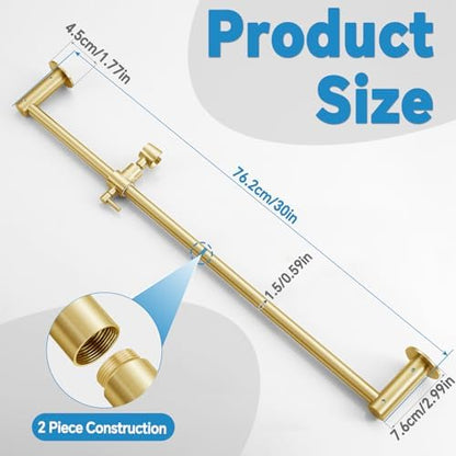 Shower Slide Bar Adjustable Handheld Shower Head Holder Wall Mount - 30inch All-Metal Shower Head Slide Bar Compatible with Bathroom Drill Free Glue Installation - Brushed Gold