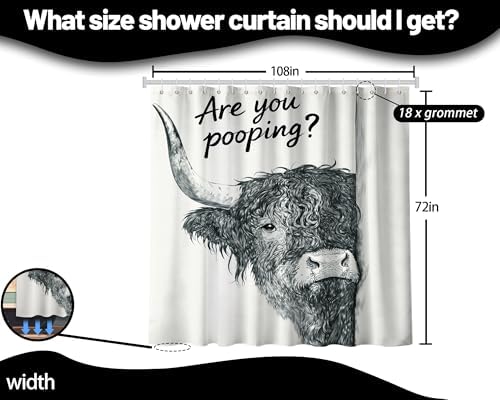 Extra Long Shower Curtain Highland Cow Clawfoot Tub, 108 x 72 in