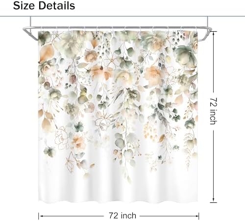 Green Yellow Floral Summer Watercolor Sage Bathroom Shower Curtain Set