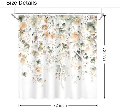 Green Yellow Floral Summer Watercolor Sage Bathroom Shower Curtain Set