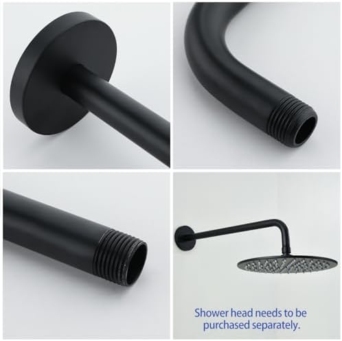 Stainless Steel Shower Head Extension Arm Wall Mounted Rainfall Shower Tube Bathroom Hardwares Accessories 16 Inch Matte Black,SW-RD91018-16MB.