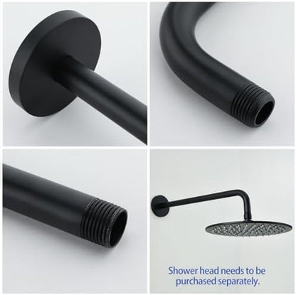 Stainless Steel Shower Head Extension Arm Wall Mounted Rainfall Shower Tube Bathroom Hardwares Accessories 16 Inch Matte Black,SW-RD91018-16MB.