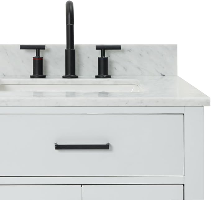 ARIEL Hepburn 60-inch Bathroom Vanity with Sink,Solid Wood, 0.75-inch Italian Carrara Marble Countertop, Double Rectangular Porcelain Sink, 4 Soft Closing Doors, 6 Dovetail Drawers, Grey