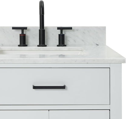 ARIEL Hepburn 60-inch Bathroom Vanity with Sink,Solid Wood, 0.75-inch Italian Carrara Marble Countertop, Double Rectangular Porcelain Sink, 4 Soft Closing Doors, 6 Dovetail Drawers, Grey