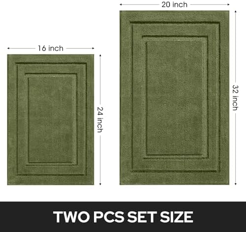 HOMEIDEAS Bathroom Rugs Sets 2 Piece, Soft Non Slip Bath Mat Sage Green