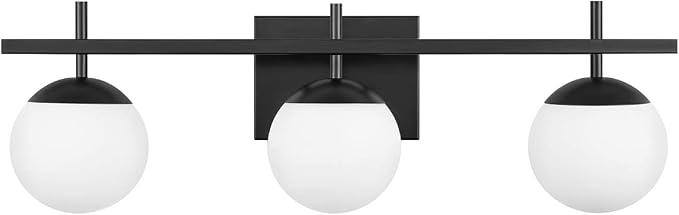 Modern Bathroom Light Fixtures Over Mirror, Black Vanity Lights Milky Glass Globe Bathroom Lighting Fixtures 3-Light Wall Sconces Light for Living Room Dining Room
