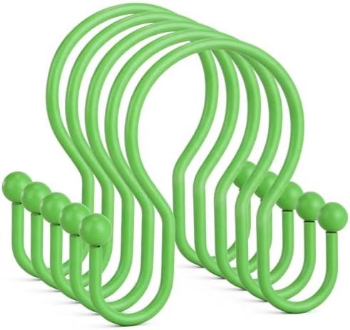 Goowin Shower Curtain Hooks, 12 Pcs Shower Curtain Rings, Stainless Steel Shower Curtain Hangers, Metal Shower Curtain Hooks Rings Rust Proof, Minimalist Shower Hooks for Shower Curtain, Green