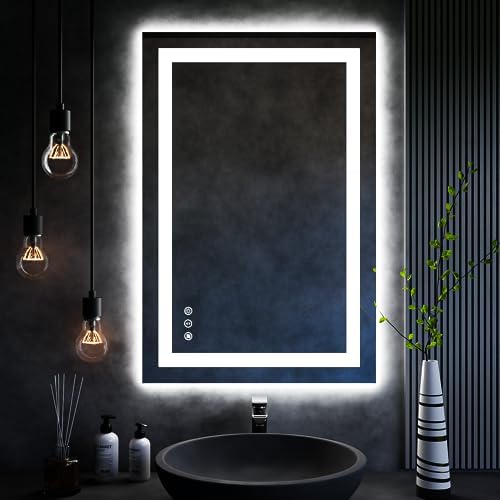ISKM 36x24 LED Mirror for Bathroom, Front and Back Lit, Anti-Fog, Dimmable