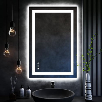 ISKM 36x24 LED Mirror for Bathroom, Front and Back Lit, Anti-Fog, Dimmable