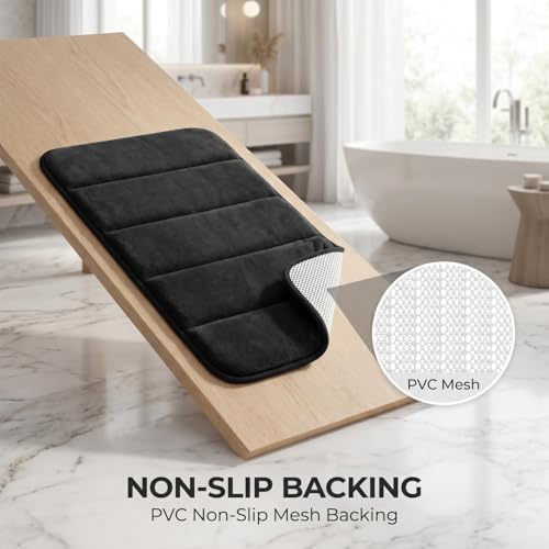 Memory Foam Bathroom Rugs Sets 2 Piece, Extra Soft Absorbent Quick Dry Bath Mat Set, with U-Shaped Toilet Rug, Machine Washable Non Slip Bath Rugs for Bathroom, Shower and Tub, Black