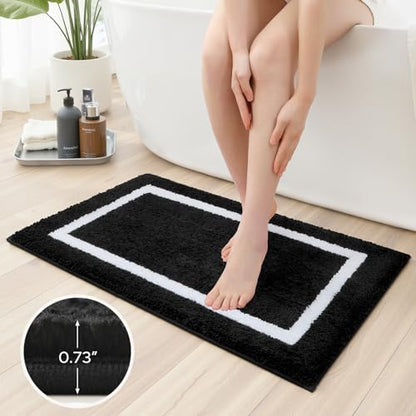 HOMEIDEAS Bathroom Rugs Sets 2 Piece Black and White 20" x 32" + 16" x 24"