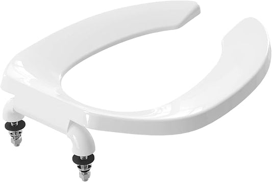 Commercial Heavy Duty Open Front Toilet Seat Without Cover, Thickened Material, Never Loosen, ELONGATED, White (18.5”), 1-Pack