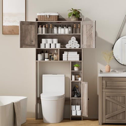 Homhedy Wooden Over The Toilet Storage Cabinet with Barn Door