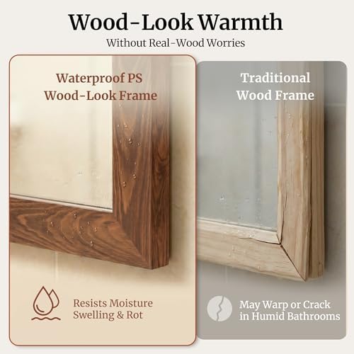 Walnut 24x36 Inch Wood-Grain Rectangular Wall Mirror