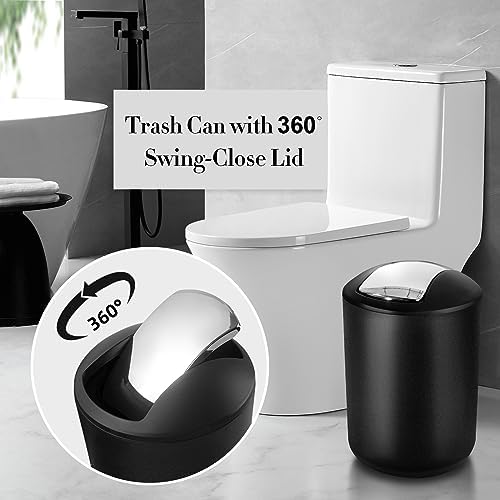 Black Bathroom Accessories Set, 10Pcs Bathroom Accessory Set with Trash Can, Soap Dispenser and Toothbrush Holder, Soap Dish, Cotton Ball & Qtip Holder, Toilet Brush Holder, Tissue Box Cover