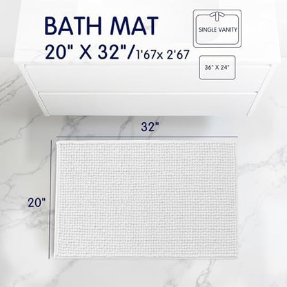 SUBRTEX Bathroom Rugs Chenille Bath Rug Soft Short Plush Bath Mat Soft Shower Mat Water Absorbent Shower Mat Quick Dry Machine Washable (White, 20" x 32")