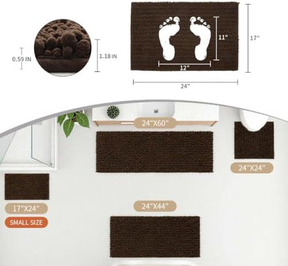Disolla Small Bath Mat 17x24 Inch - Chenille Brown Bathroom Rug, Extra Soft Absorbent Plush Shaggy Bathmat, Non-Slip Machine Washable Floor Mat for Shower, Tub and Sink