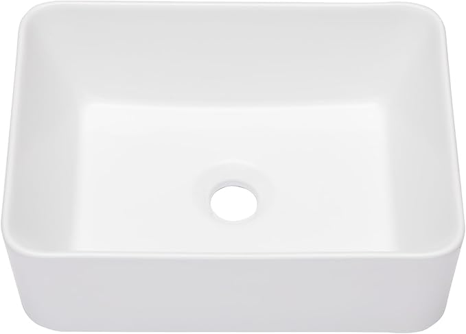Sarlai Vessel Sink Rectangular - 16x 12 Inch White Bathroom Sink Above Counter Rectangle Modern Porcelain Ceramic Bathroom Vessel Vanity Sink Art Basin Glossy White