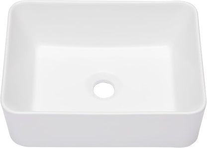 Sarlai Vessel Sink Rectangular - 16x 12 Inch White Bathroom Sink Above Counter Rectangle Modern Porcelain Ceramic Bathroom Vessel Vanity Sink Art Basin Glossy White