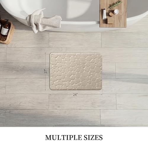 YIHOUSE Memory Foam Bath Mat Cobblestone Bathroom Rugs Super Water Absorbent Bath Mats for Bathroom Machine Washable Bath Rugs(17x24,Khaki)