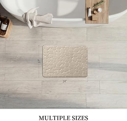 YIHOUSE Memory Foam Bath Mat Cobblestone Bathroom Rugs Super Water Absorbent Bath Mats for Bathroom Machine Washable Bath Rugs(17x24,Khaki)