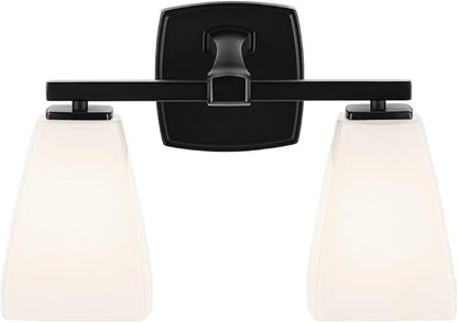 Kichler Marant 14.25" 2-Light Vanity Light with Opal Glass in Black, for Bathroom, Powder Room, Over a Mirror, (14.25" W x 9.5" H), 55215BK
