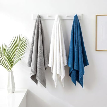 Tiamon 3 Pcs Bathroom Towel Decorative Set 100% Cotton Fluffy Bath Hand Towels for Guest Gifts Farmhouse Kitchen Hand Towels Home(White, Gray, Blue,30 x 13 Inch,Floral)