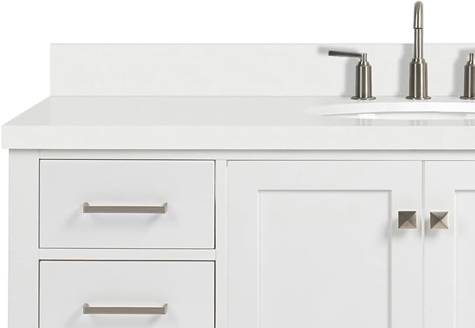 ARIEL Cambridge 54-inch Bathroom Vanity with Sink,Solid Wood, 1.5-inch Pure White Quartz Countertop & Backsplash, Single Oval Porcelain Sink, 2 Soft Closing Doors, 9 Dovetail Drawers, White