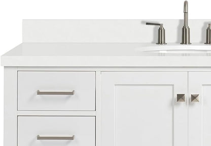 ARIEL Cambridge 54-inch Bathroom Vanity with Sink,Solid Wood, 1.5-inch Pure White Quartz Countertop & Backsplash, Single Oval Porcelain Sink, 2 Soft Closing Doors, 9 Dovetail Drawers, White