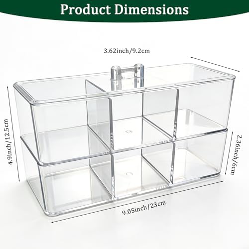 2 Pack Clear Bathroom Organizer with Lid, 3 Compartment Cotton Swab Holder