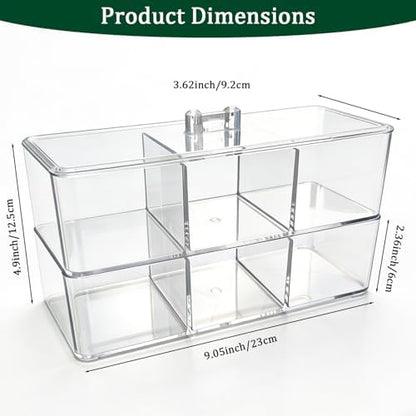2 Pack Clear Bathroom Organizer with Lid, 3 Compartment Cotton Swab Holder