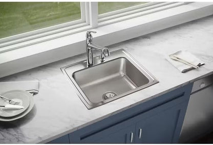 22 Inch Drop In Stainless Steel Kitchen Sink, Single Bowl 18 Gauge 304 Stainless Steel Sink, 7-5/8" Deep Basin, Lustertone Satin Finish Top Mount Kitchen Sink, Quick Clip Installation, 1 Faucet Hole