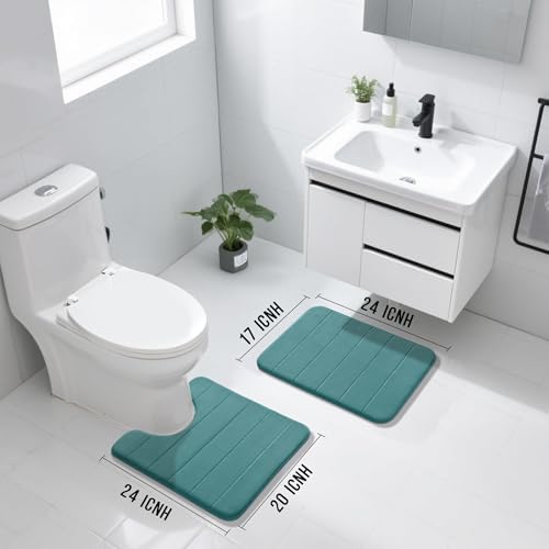 Yimobra Memory Foam Bathroom Mat Set, 24 x 17 & 24 x 20 in, Teal