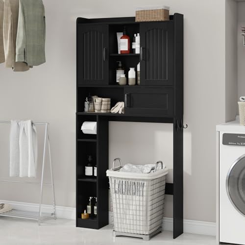 Vabches Over The Toilet Cabinet with 2 Barn Doors & Sliding Door, Black