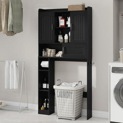 Vabches Over The Toilet Cabinet with 2 Barn Doors & Sliding Door, Black
