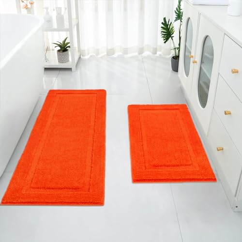 SHACOS Soft Microfiber Bathroom Rugs Set of 2 Pieces, Orange