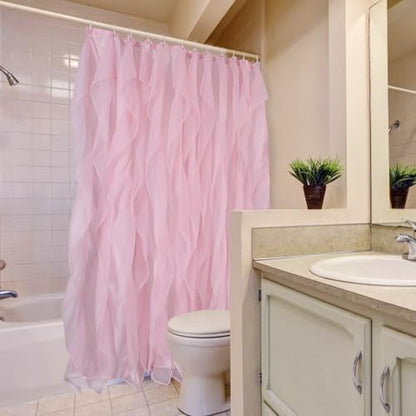 Pink Ruffle Shower Curtains for Bathroom Sheer Shower Curtain, 72in Long