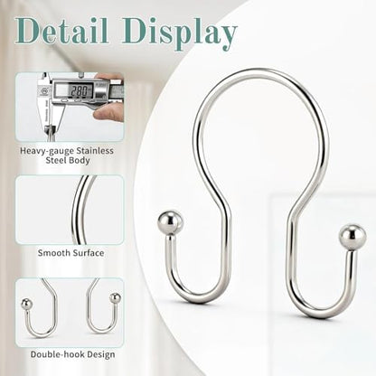 Goowin Shower Curtain Hooks, 12 Pcs Shower Curtain Rings, Stainless Steel Shower Curtain Hangers, Metal Shower Curtain Hooks Rings Rust Proof, Minimalist Shower Hooks for Shower Curtain, Nickel